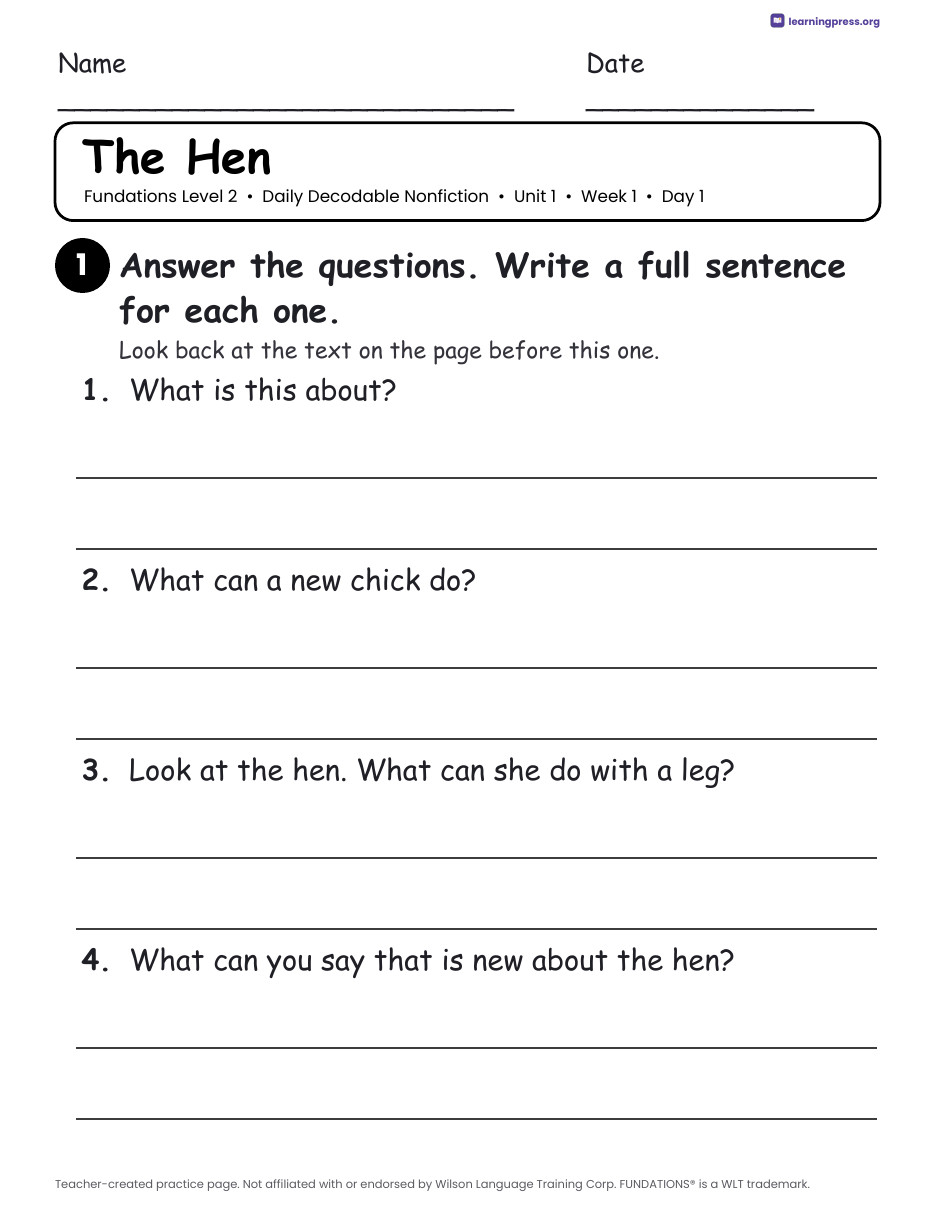 Preview page 2 of Fundations-Aligned Daily Decodable Nonfiction · Level 2 Unit 1