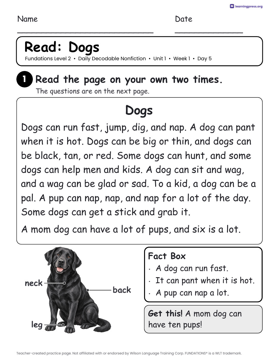 Preview page 4 of Fundations-Aligned Daily Decodable Nonfiction · Level 2 Unit 1