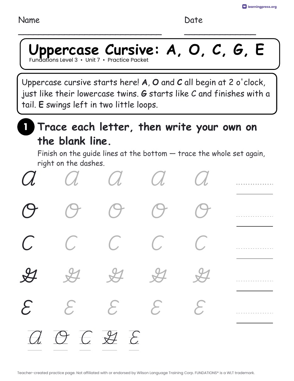 Preview page 3 of Fundations Level 3 Unit 7 Practice Packet