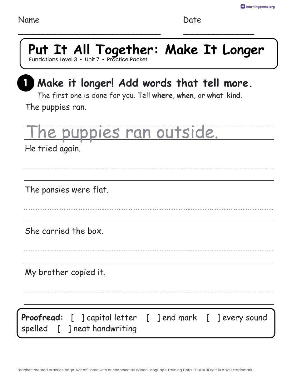 Preview page 4 of Fundations Level 3 Unit 7 Practice Packet