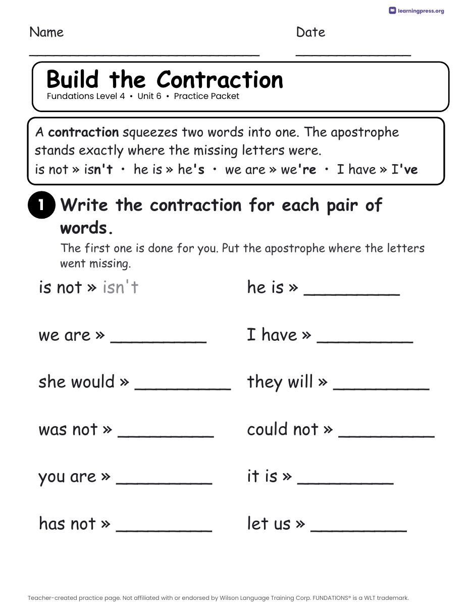 Preview page 1 of Fundations Level 4 Unit 6 Practice Packet