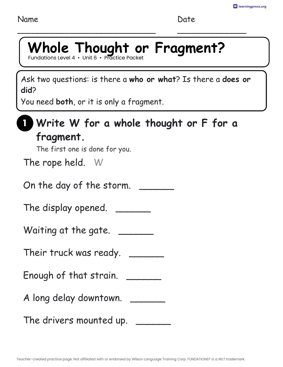 Preview page 3 of Fundations Level 4 Unit 6 Practice Packet