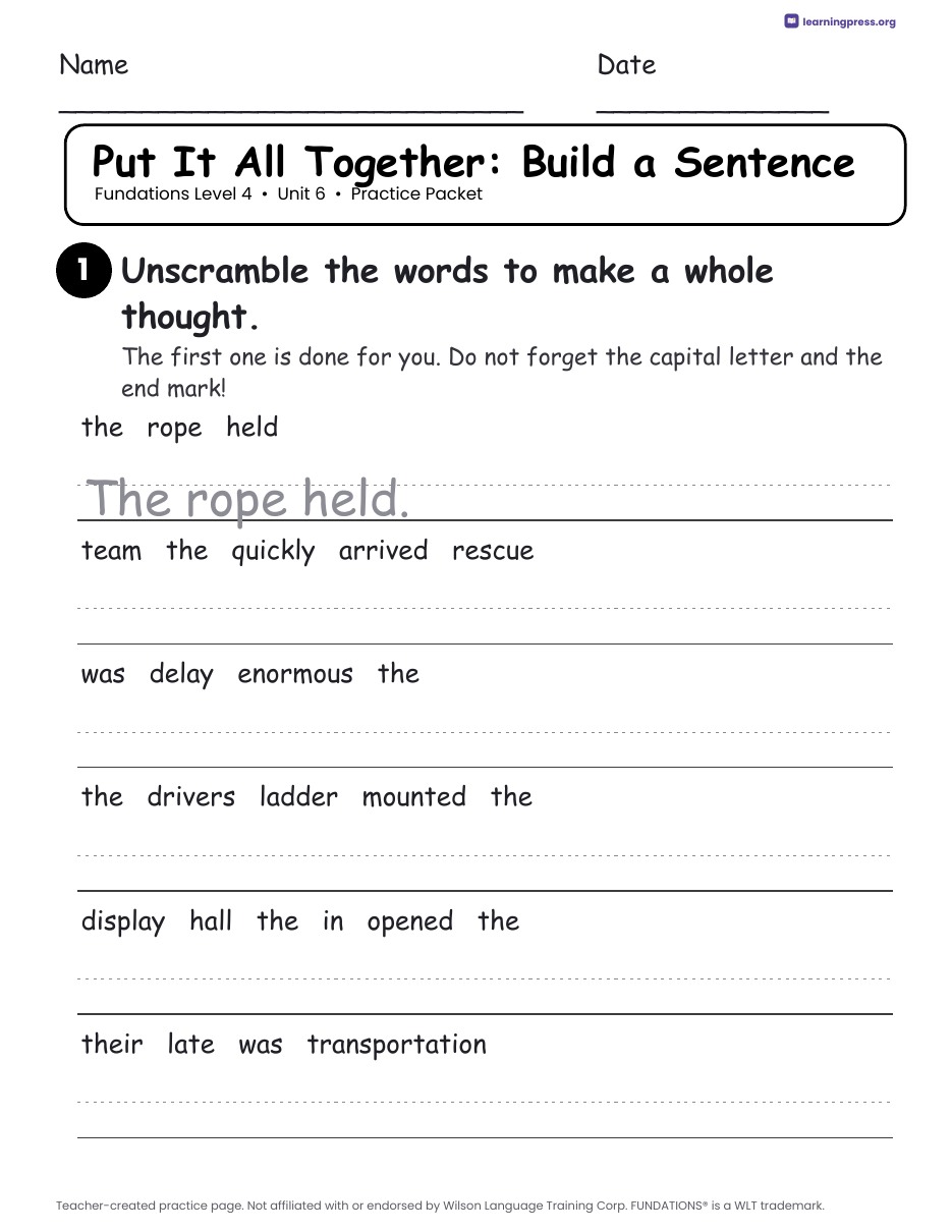 Preview page 4 of Fundations Level 4 Unit 6 Practice Packet