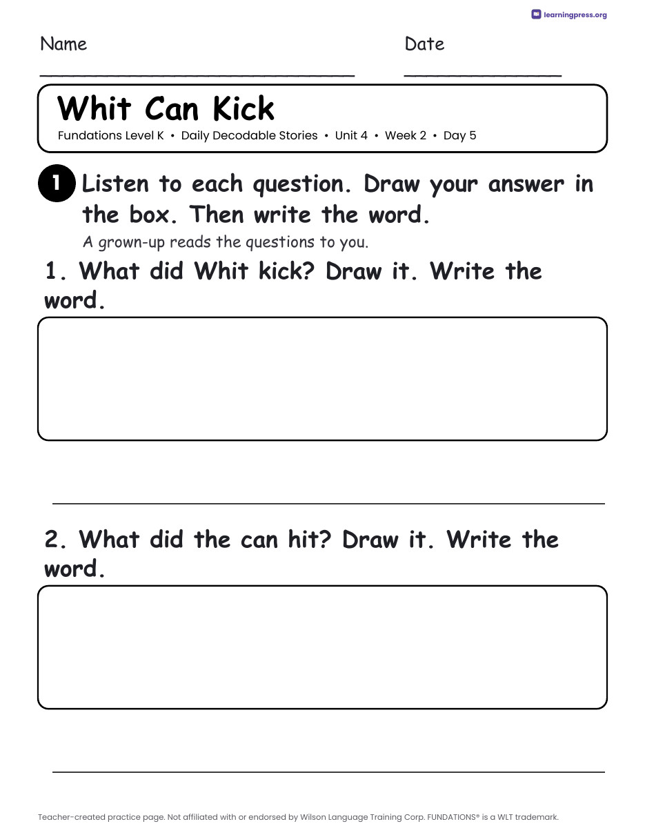 Preview page 3 of Fundations Level K Unit 4 Daily Decodable Stories