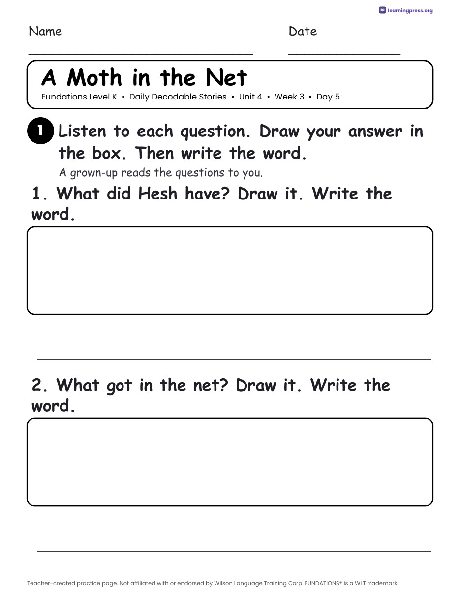 Preview page 4 of Fundations Level K Unit 4 Daily Decodable Stories