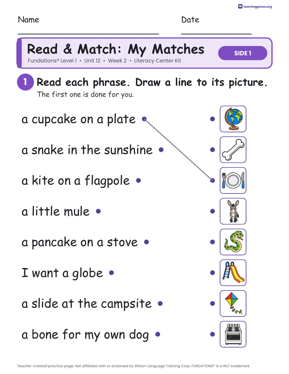 Preview page 3 of Fundations Level 1 Unit 12 Week 2 Literacy Center Kit