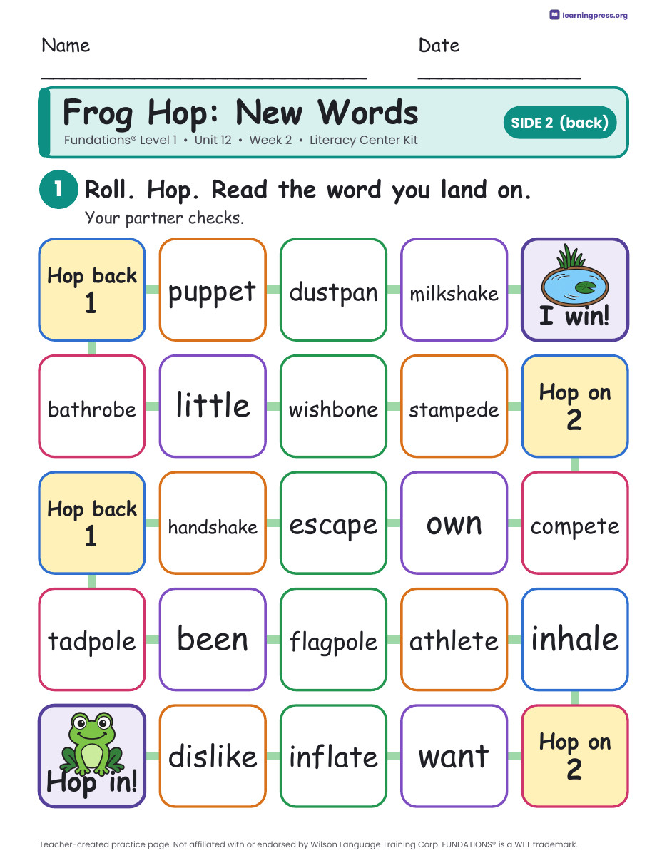 Preview page 4 of Fundations Level 1 Unit 12 Week 2 Literacy Center Kit