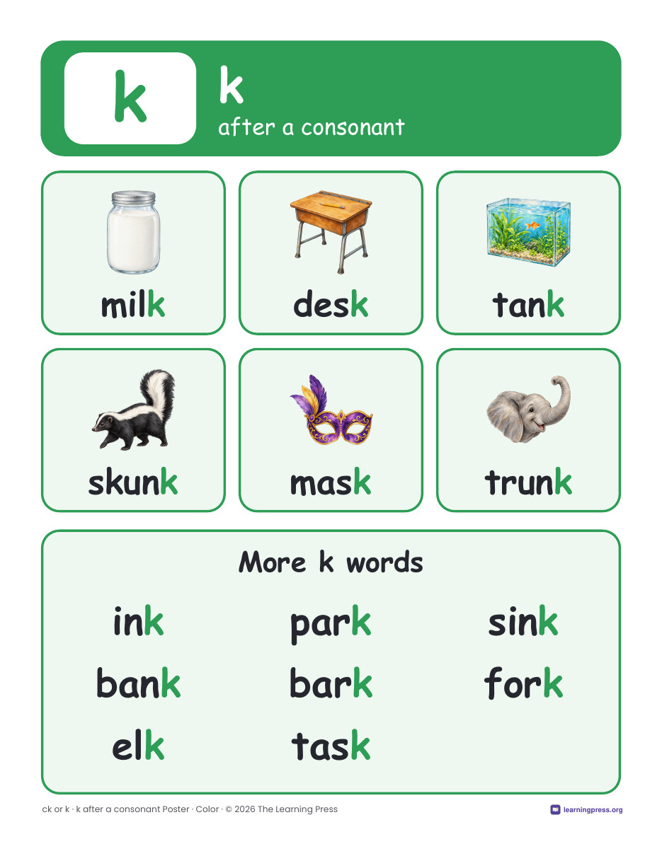 Preview page 2 of ck or k Worksheets, Posters & Slides · Spelling Rule Practice
