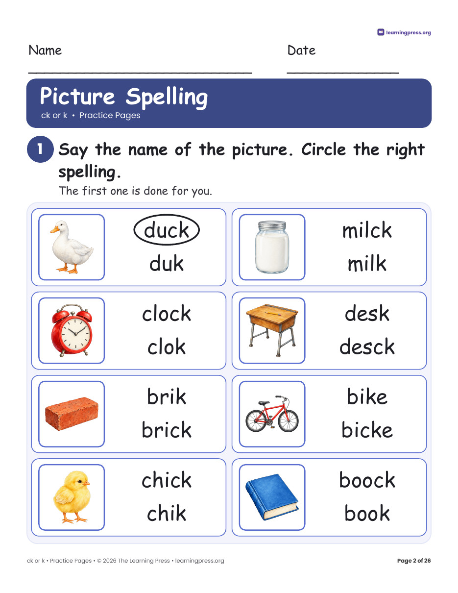 Preview page 3 of ck or k Worksheets, Posters & Slides · Spelling Rule Practice