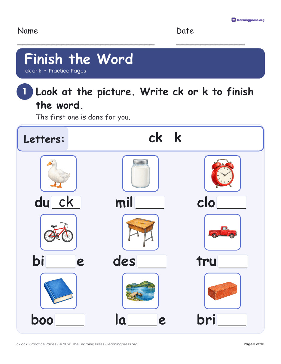 Preview page 4 of ck or k Worksheets, Posters & Slides · Spelling Rule Practice
