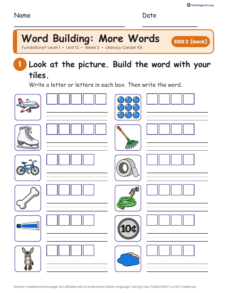Preview page 2 of Fundations Level 1 Unit 12 Literacy Center Kits Bundle (3 Weeks)