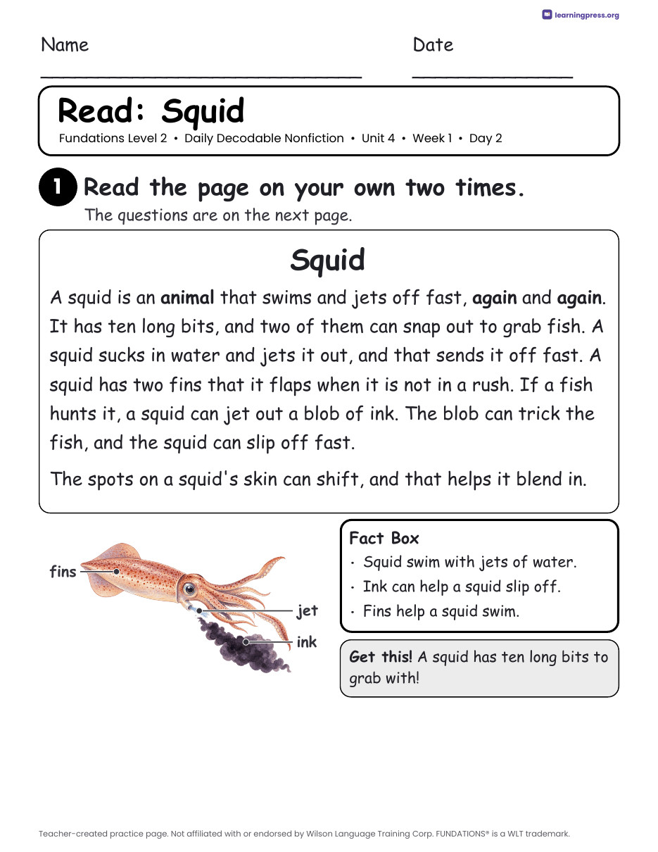 Preview page 3 of Fundations-Aligned Daily Decodable Nonfiction · Level 2 Unit 4