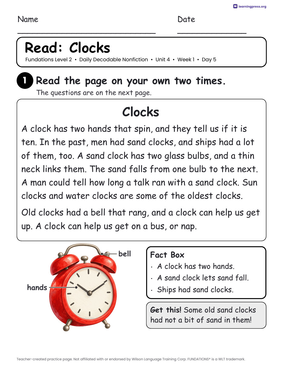 Preview page 4 of Fundations-Aligned Daily Decodable Nonfiction · Level 2 Unit 4