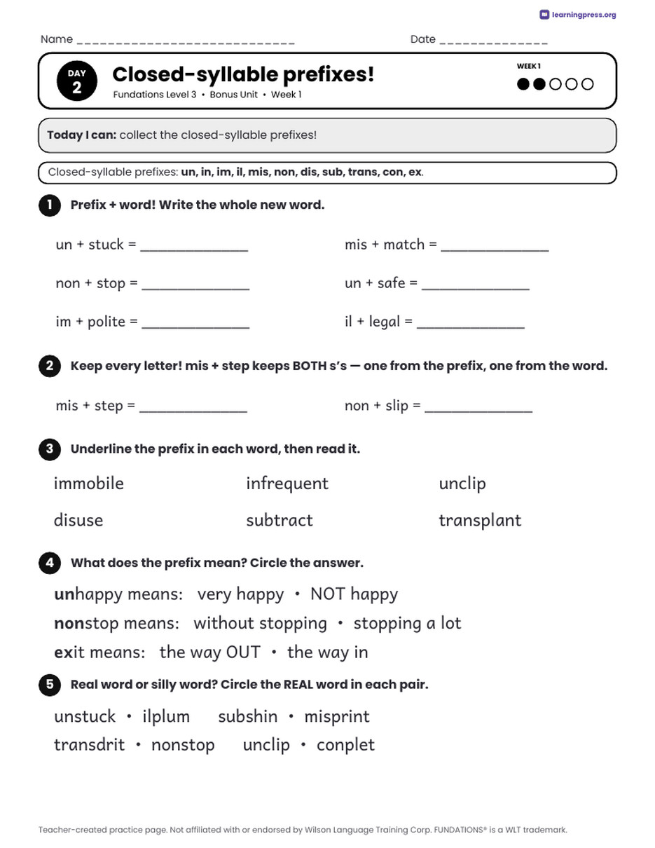 Preview page 2 of Fundations LEVEL 3 — Full-Year Daily Lesson Work Page Bundle (All Units 1–14 + Bonus)