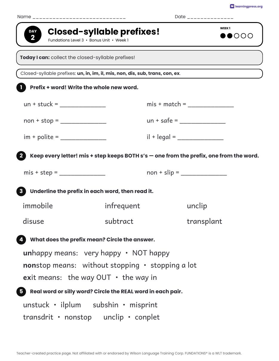 Preview page 2 of Fundations LEVEL 3 — Full-Year Daily Lesson Work Page Bundle (All Units 1–14 + Bonus)