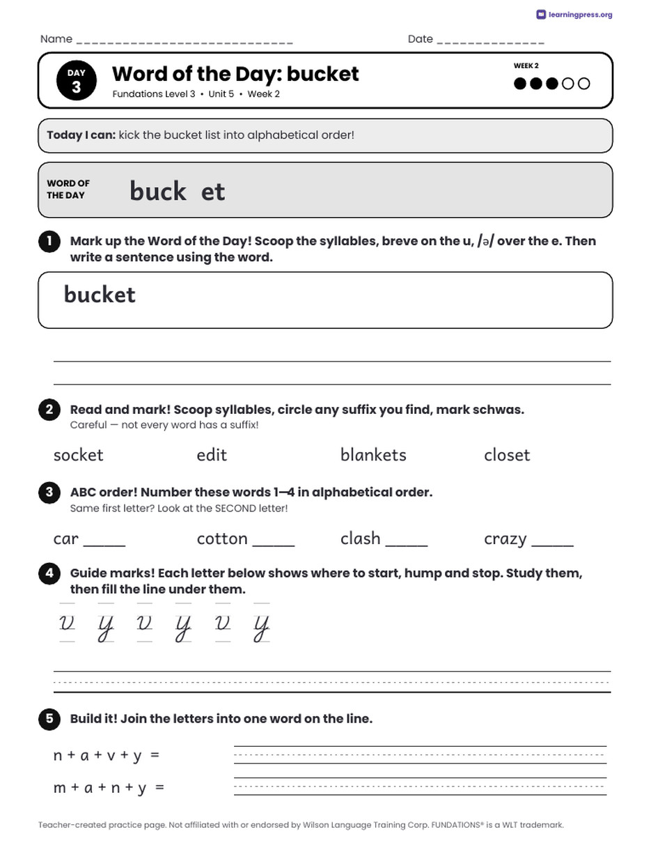 Preview page 4 of Fundations LEVEL 3 — Full-Year Daily Lesson Work Page Bundle (All Units 1–14 + Bonus)