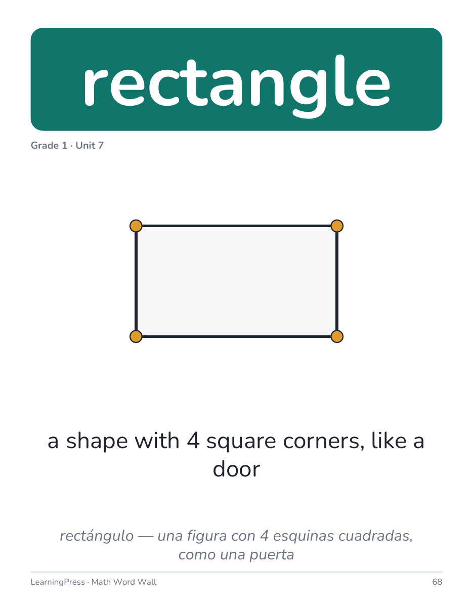Preview page 4 of Illustrative Math (IM®) Aligned 1st Grade Math Word Wall (English & Spanish)