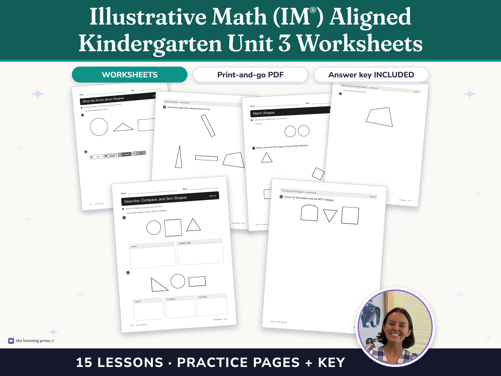 Preview page 1 of Illustrative Math (IM®) Aligned Kindergarten Unit 3 Worksheets: Flat Shapes All Around Us