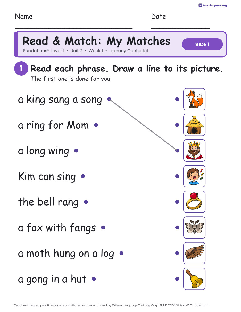 Preview page 3 of Fundations Level 1 Unit 7 Week 1 Literacy Center Kit