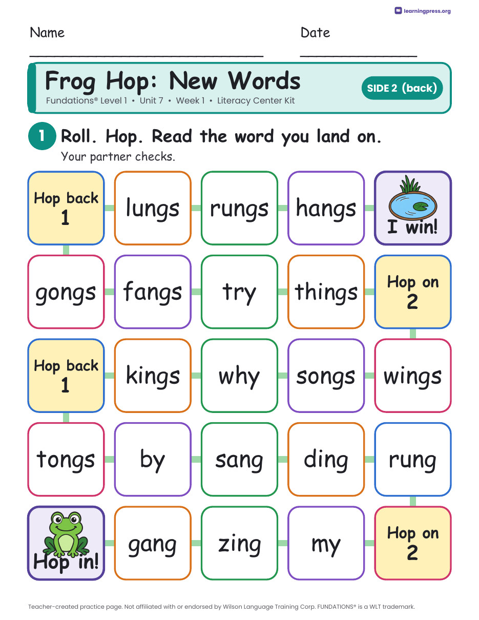 Preview page 4 of Fundations Level 1 Unit 7 Week 1 Literacy Center Kit
