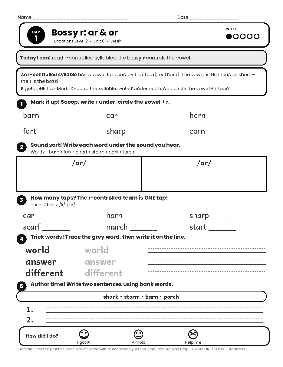 Preview page 2 of Fundations Level 2 Unit 8 Practice Pack