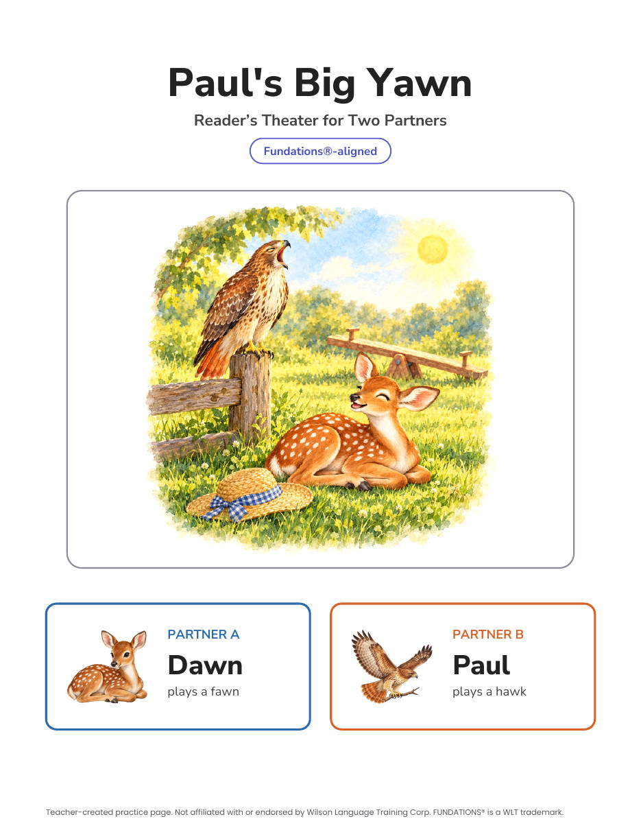Preview page 1 of Fundations-Aligned Partner Reader's Theater · Level 2 Unit 16