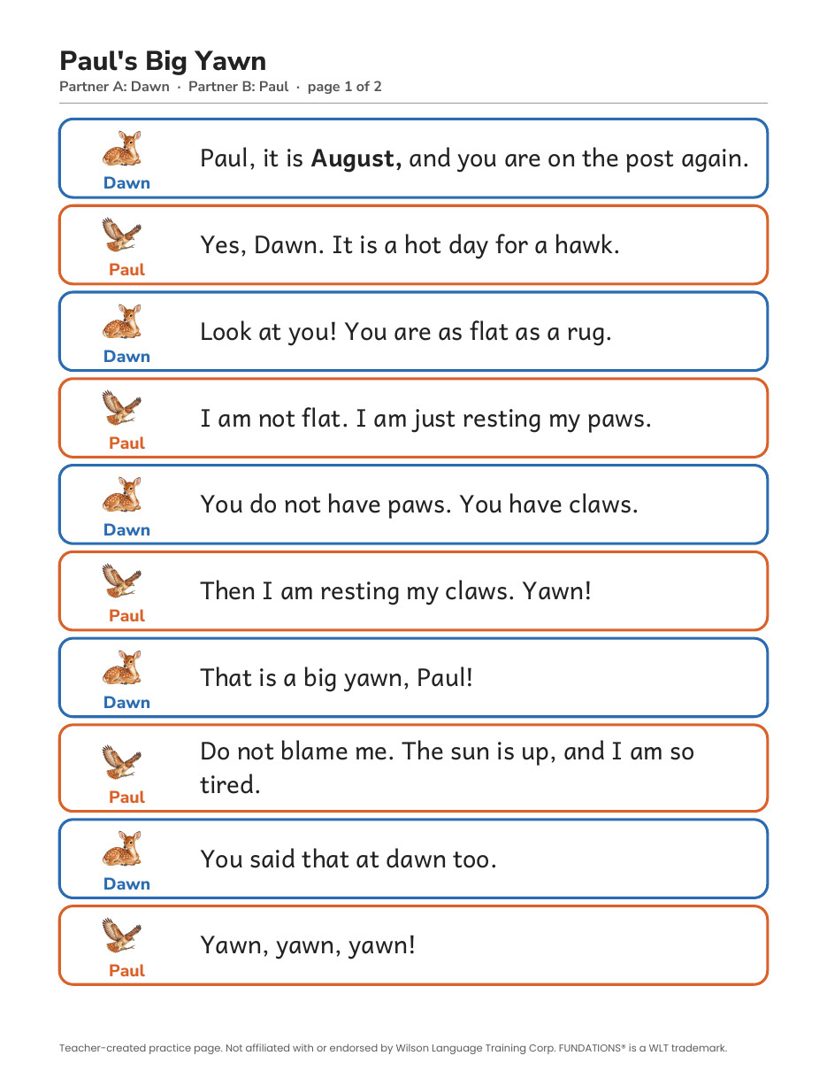 Preview page 2 of Fundations-Aligned Partner Reader's Theater · Level 2 Unit 16