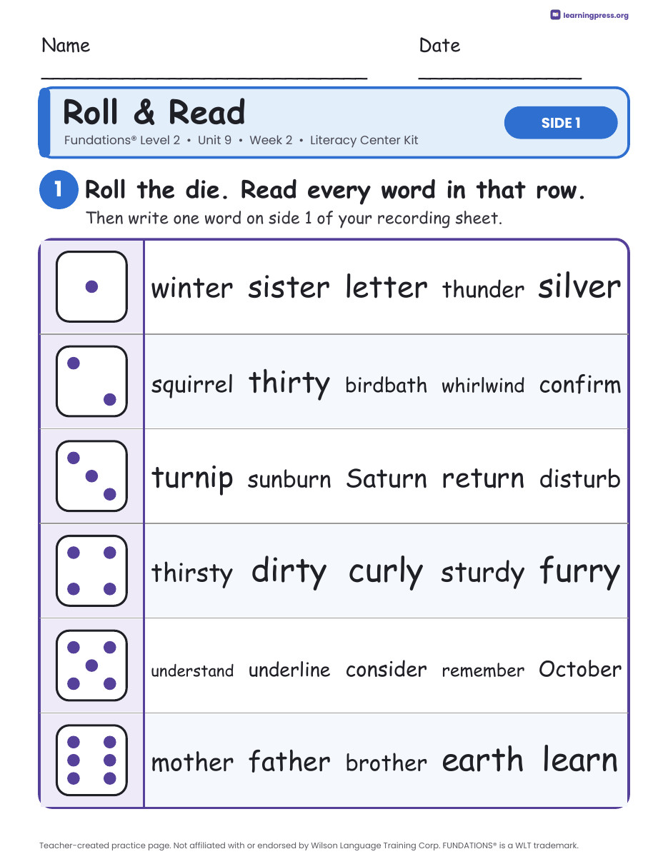 Preview page 1 of Fundations Level 2 Unit 9 Week 2 Literacy Center Kit