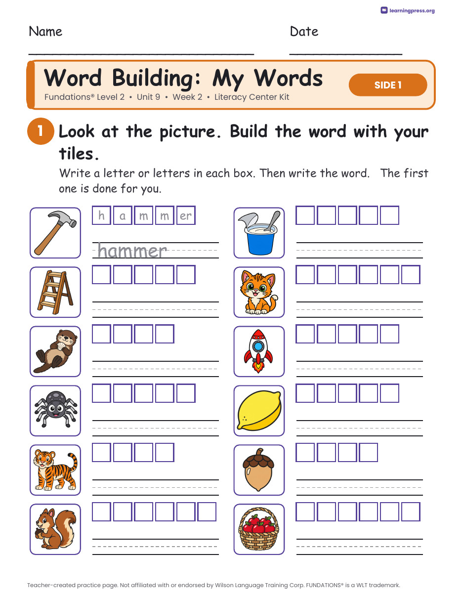 Preview page 2 of Fundations Level 2 Unit 9 Week 2 Literacy Center Kit