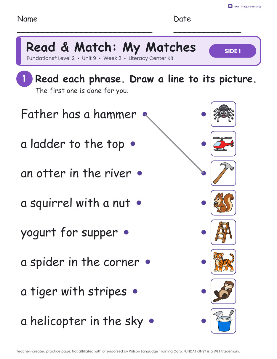 Preview page 3 of Fundations Level 2 Unit 9 Week 2 Literacy Center Kit