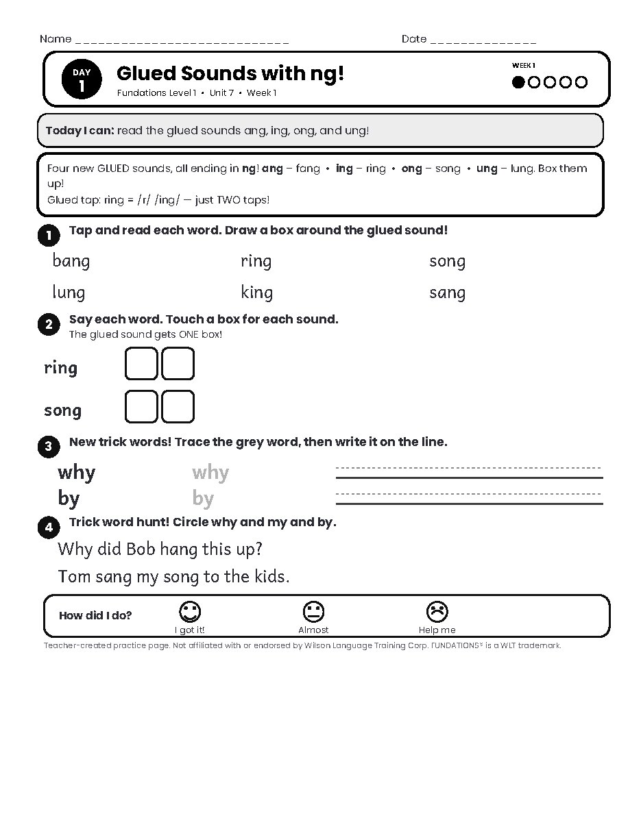 Preview page 2 of Fundations Level 1 Unit 7 Practice Pack