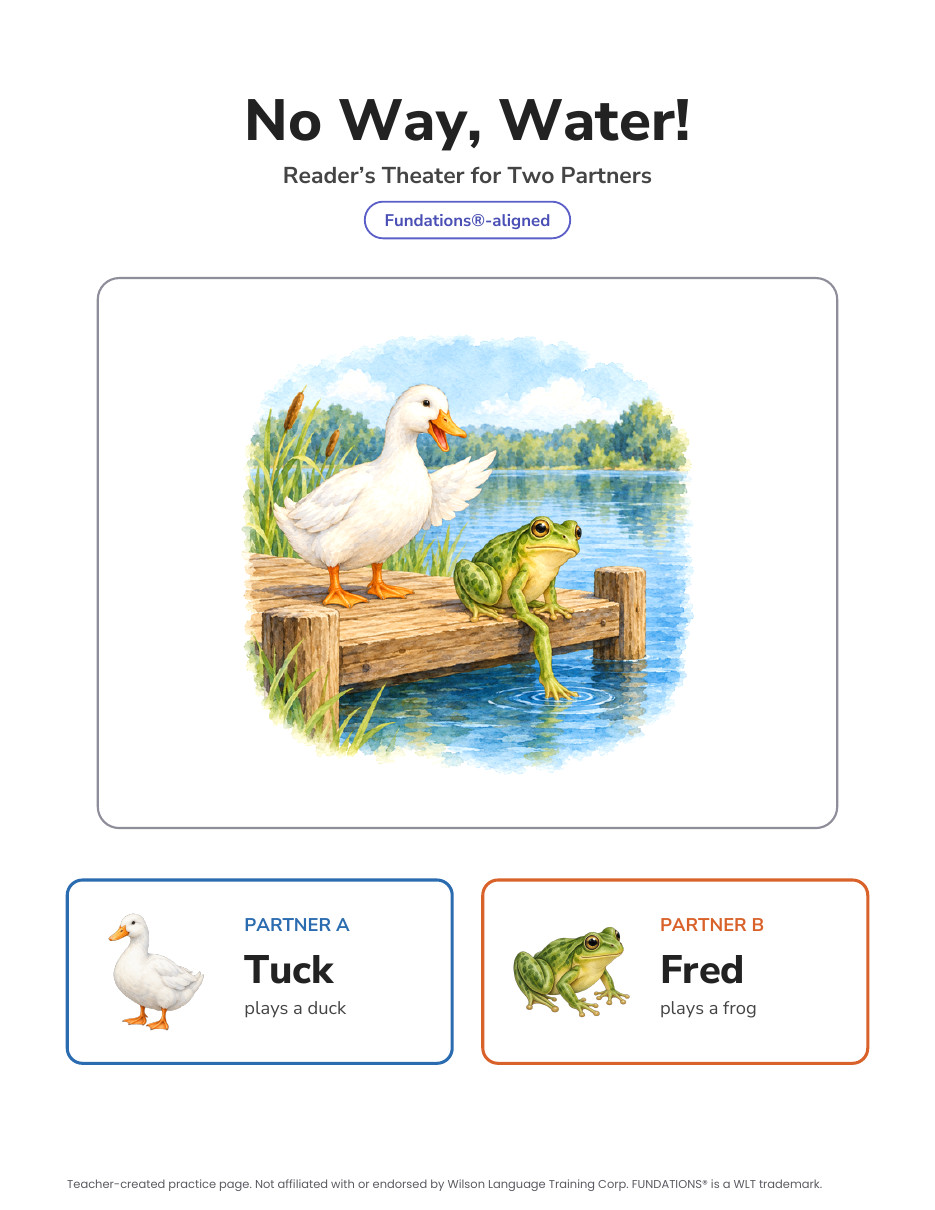 Preview page 4 of Fundations-Aligned Partner Reader's Theater · Level 1 Unit 14