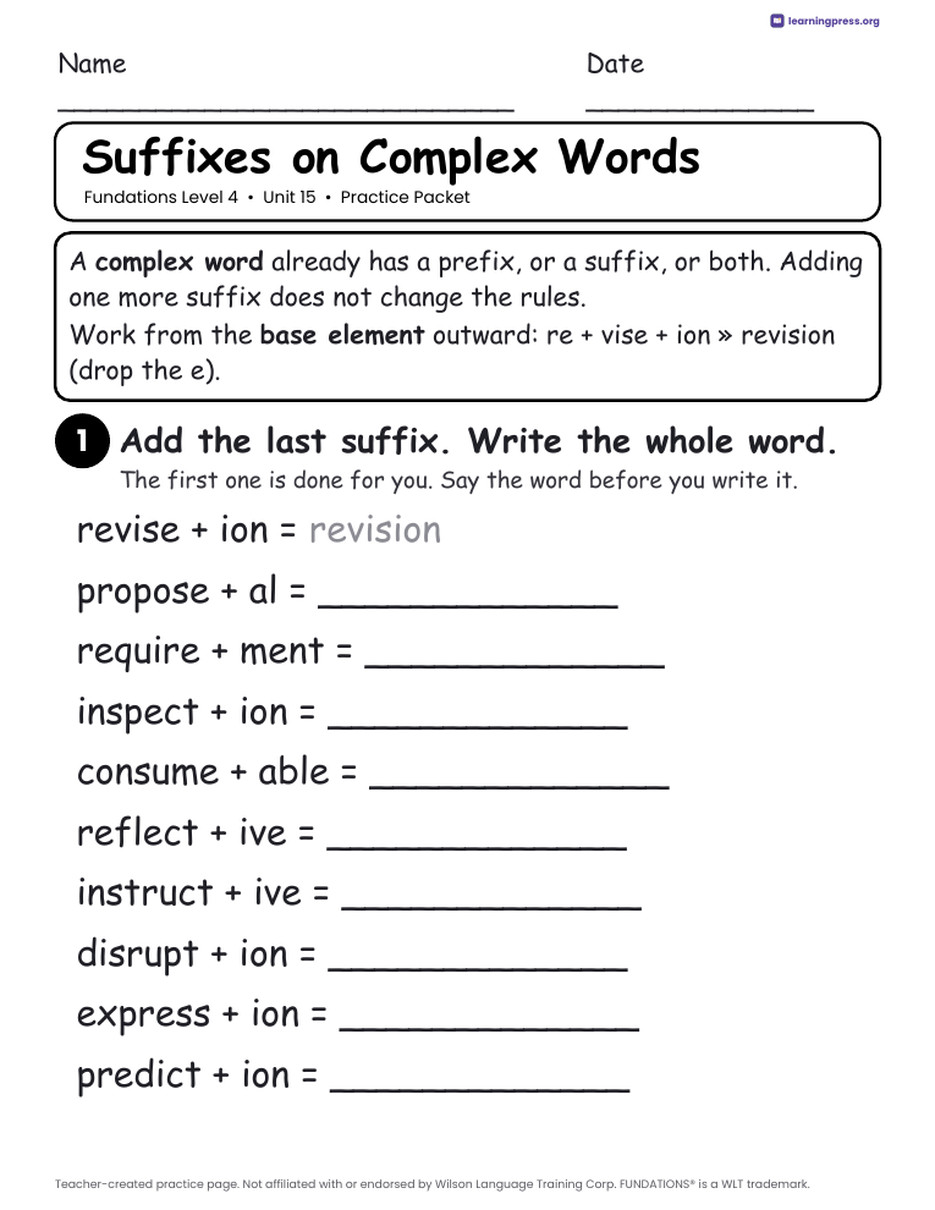 Preview page 1 of Fundations Level 4 Unit 15 Practice Packet