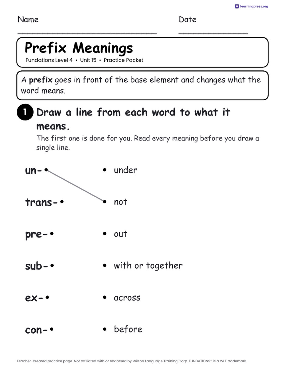 Preview page 2 of Fundations Level 4 Unit 15 Practice Packet