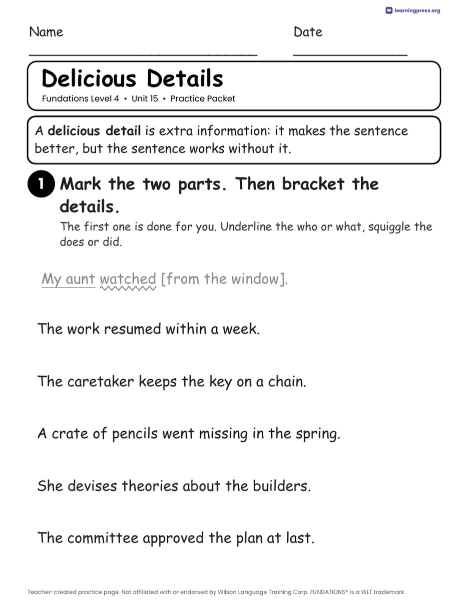 Preview page 3 of Fundations Level 4 Unit 15 Practice Packet