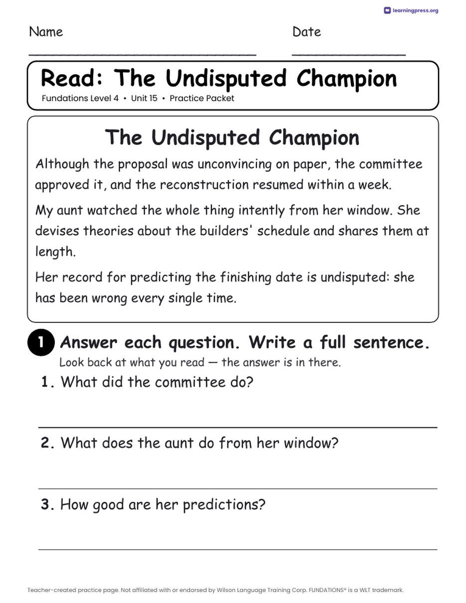 Preview page 4 of Fundations Level 4 Unit 15 Practice Packet