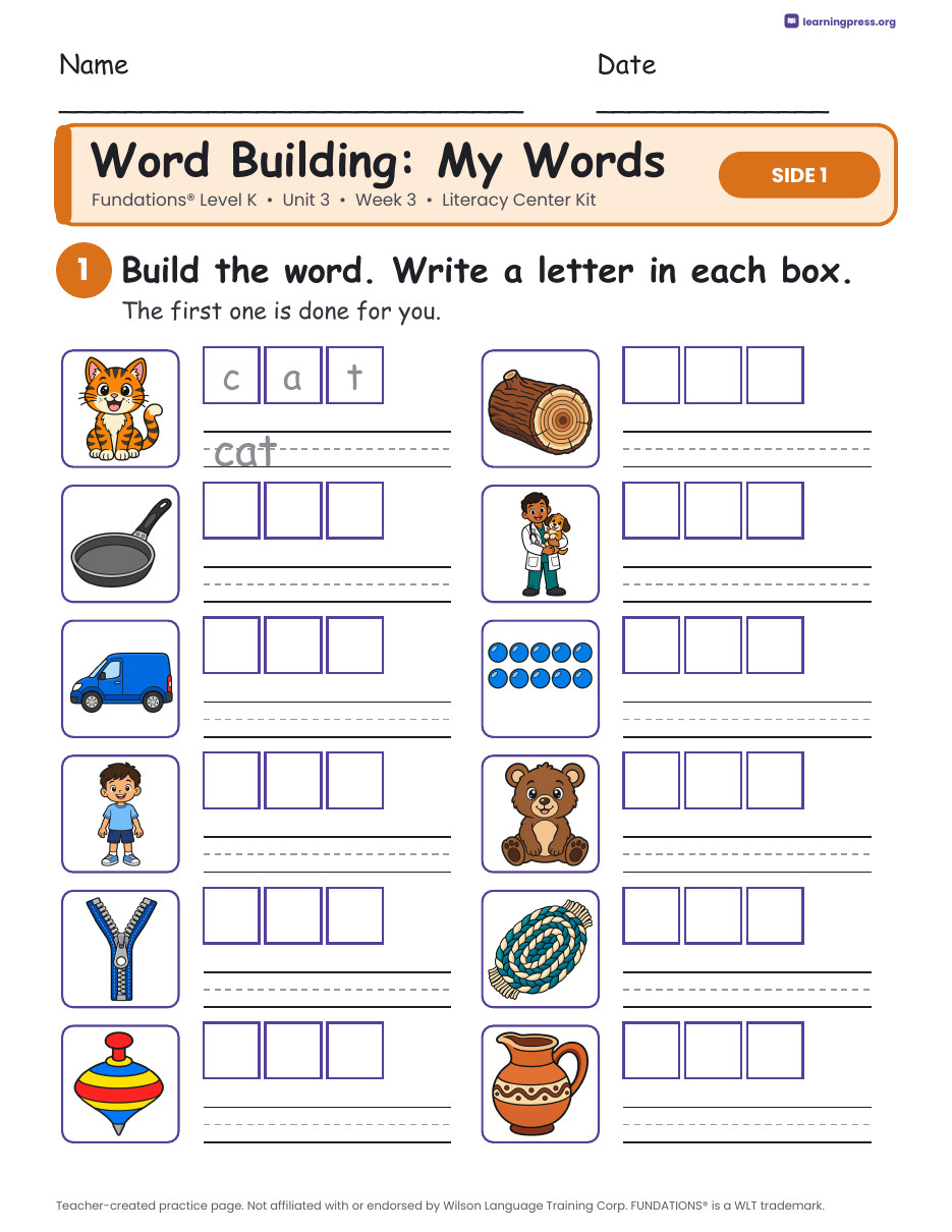 Preview page 2 of Fundations Level K Unit 3 Week 3 Literacy Center Kit