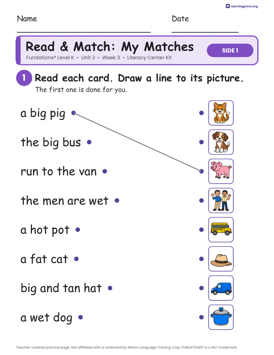 Preview page 3 of Fundations Level K Unit 3 Week 3 Literacy Center Kit