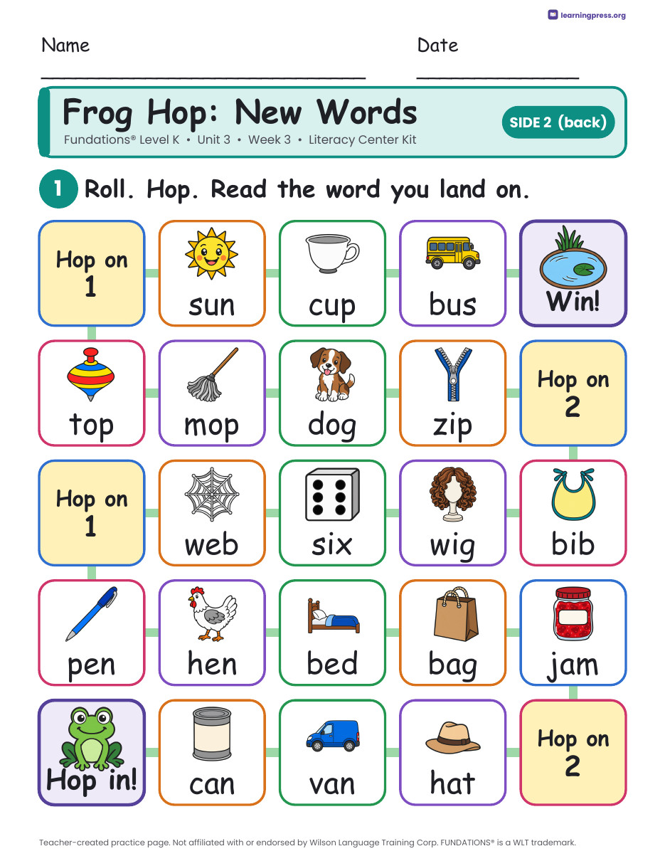 Preview page 4 of Fundations Level K Unit 3 Week 3 Literacy Center Kit
