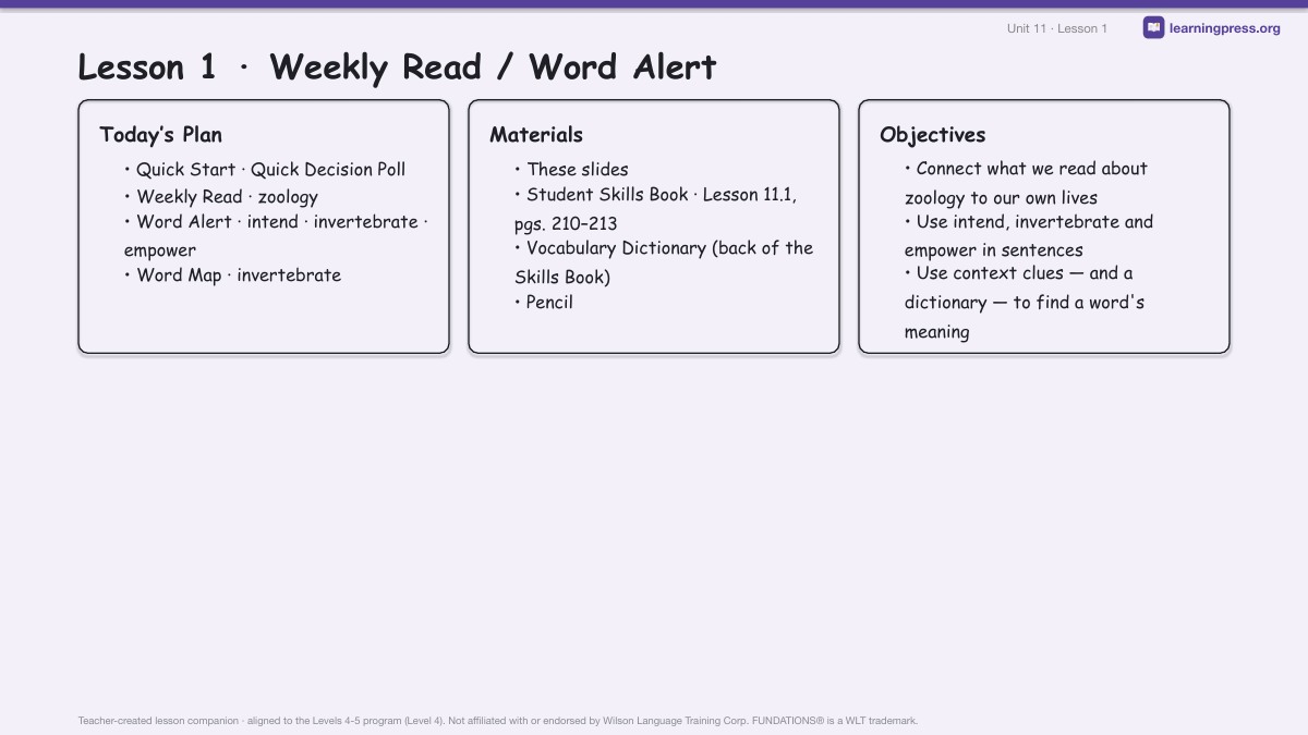 Preview page 1 of Fundations Level 4 Unit 11 Lesson Slides