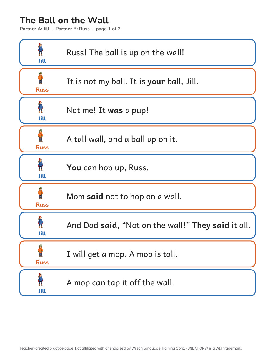 Preview page 2 of Fundations-Aligned Partner Reader's Theater · Level 1 Unit 4