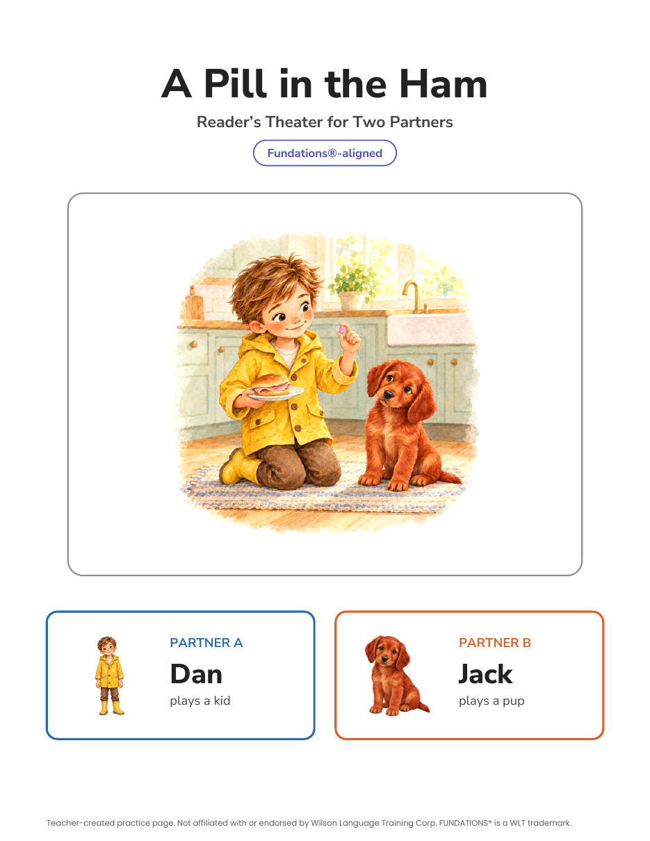 Preview page 4 of Fundations-Aligned Partner Reader's Theater · Level 1 Unit 4