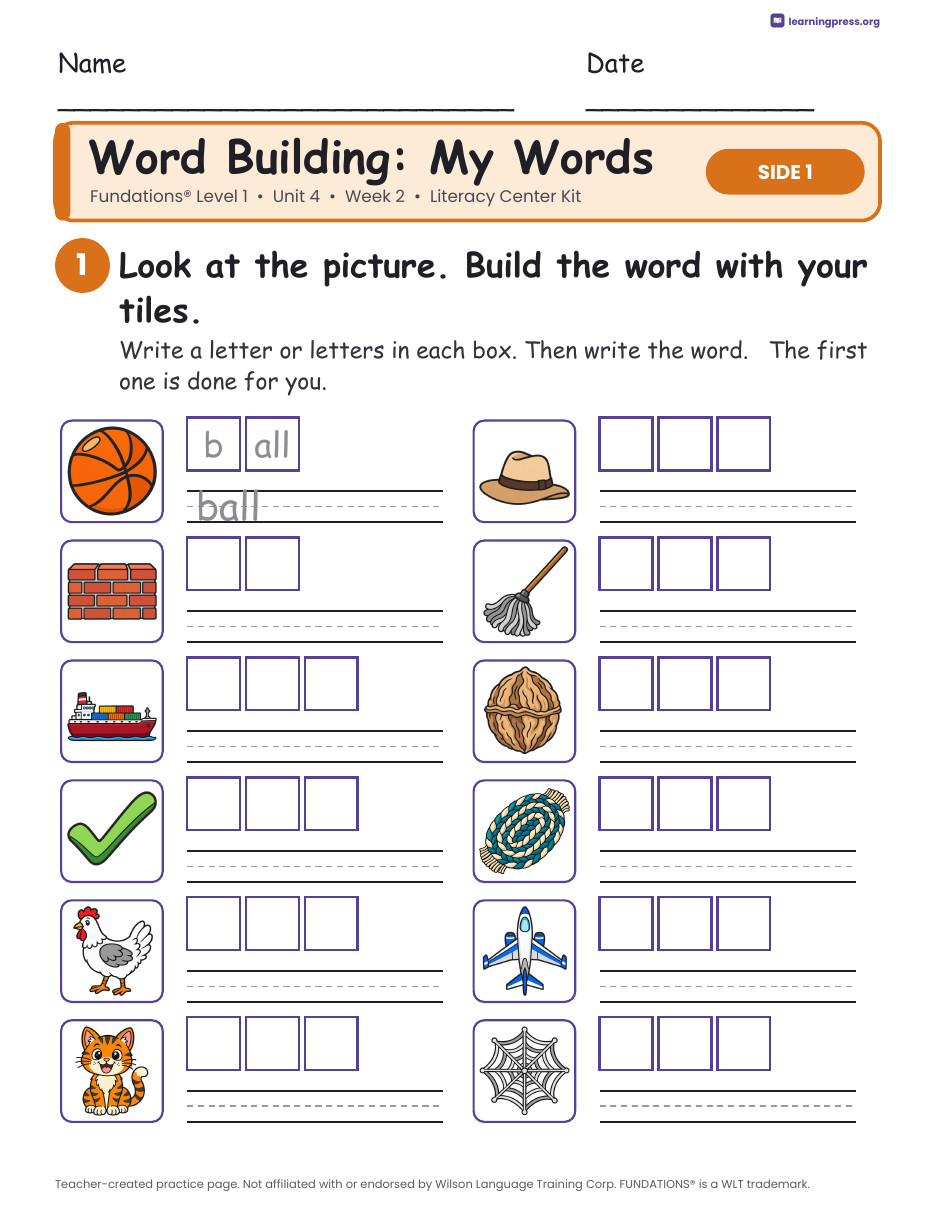 Preview page 2 of Fundations Level 1 Unit 4 Week 2 Literacy Center Kit