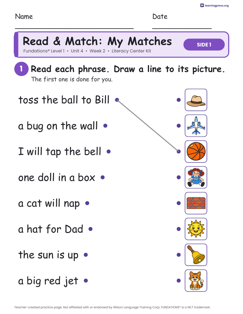 Preview page 3 of Fundations Level 1 Unit 4 Week 2 Literacy Center Kit