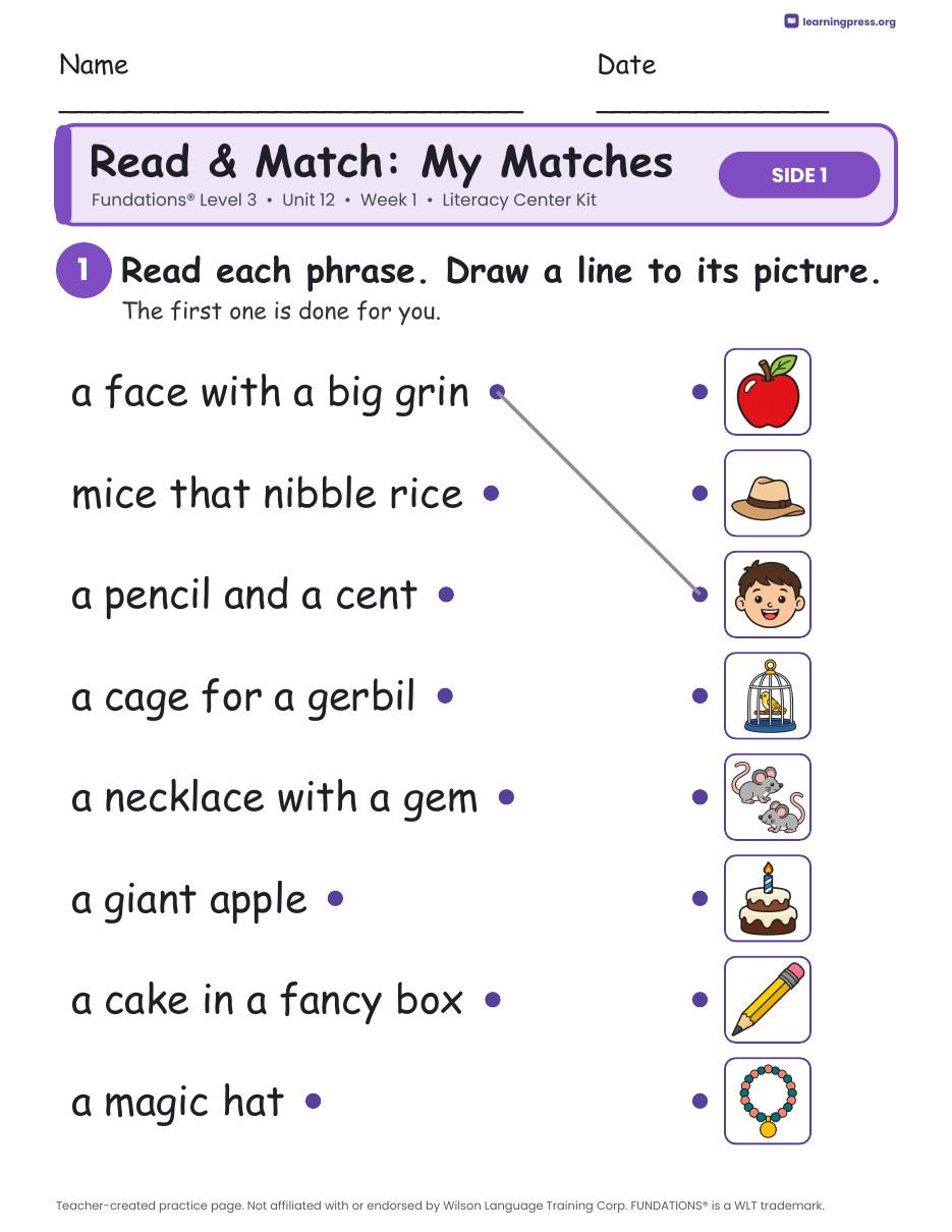 Preview page 3 of Fundations Level 3 Unit 12 Week 1 Literacy Center Kit