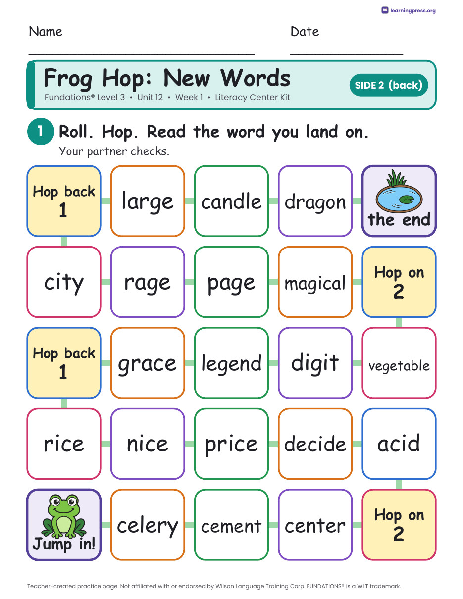 Preview page 4 of Fundations Level 3 Unit 12 Week 1 Literacy Center Kit