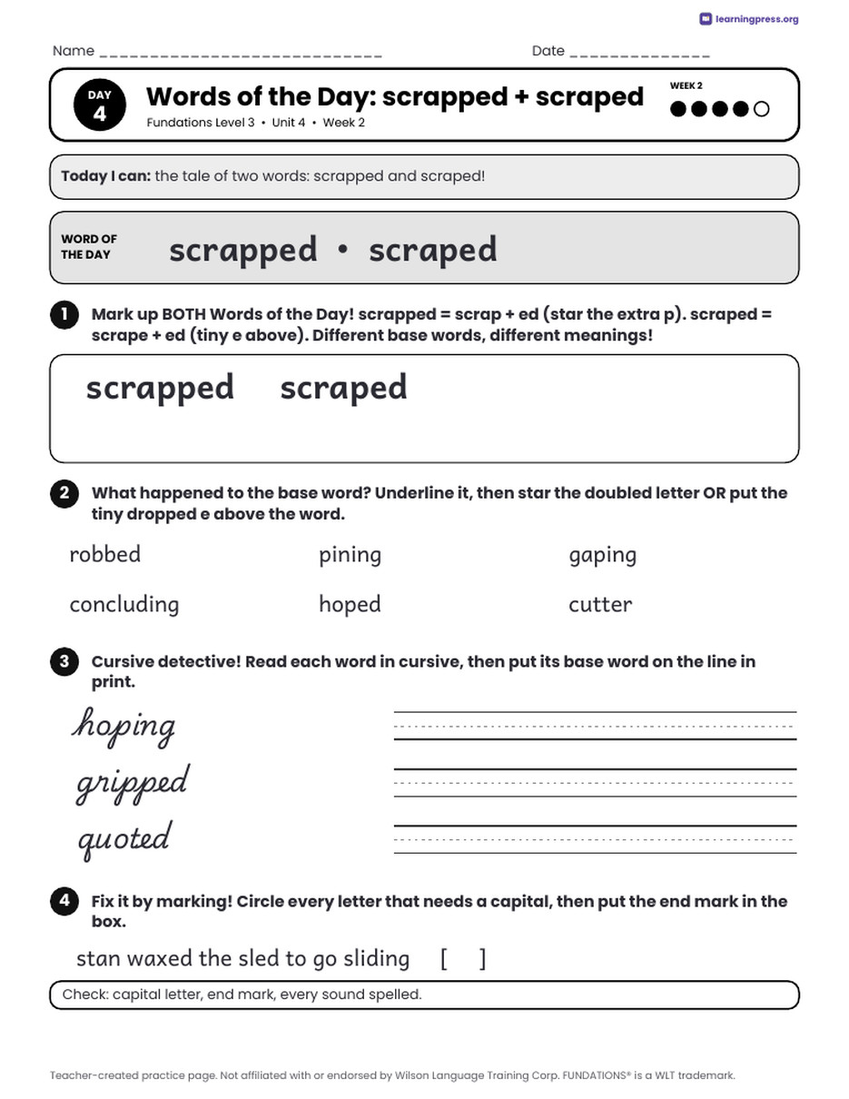 Preview page 4 of Fundations Level 3 Unit 4 Daily Lesson Work Pages