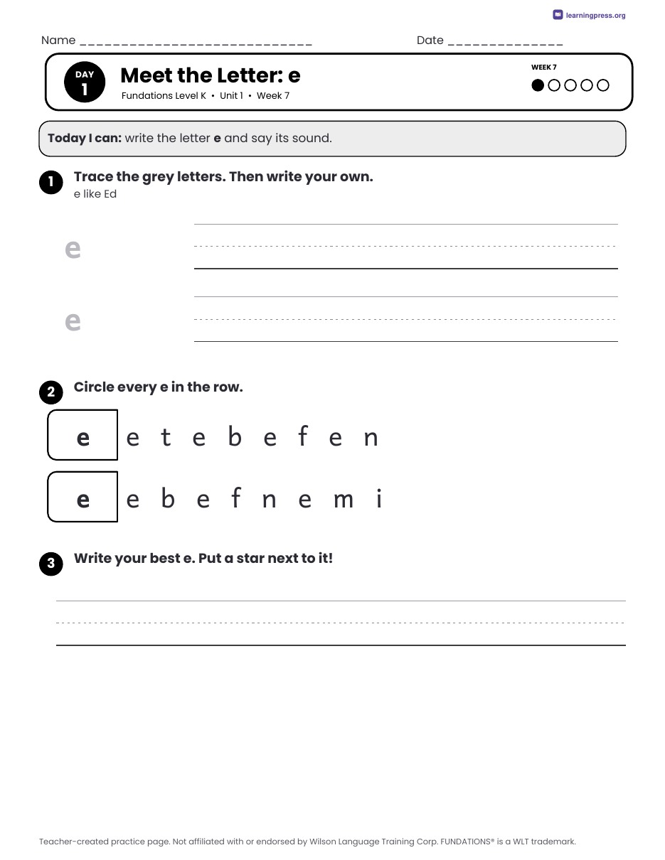Preview page 1 of Fundations Level K — Complete Level Bundle (Units 1–5)