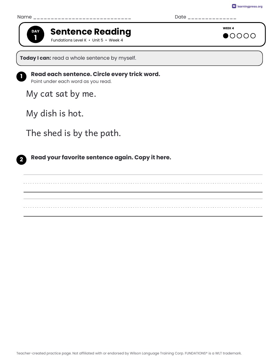 Preview page 2 of Fundations Level K — Complete Level Bundle (Units 1–5)
