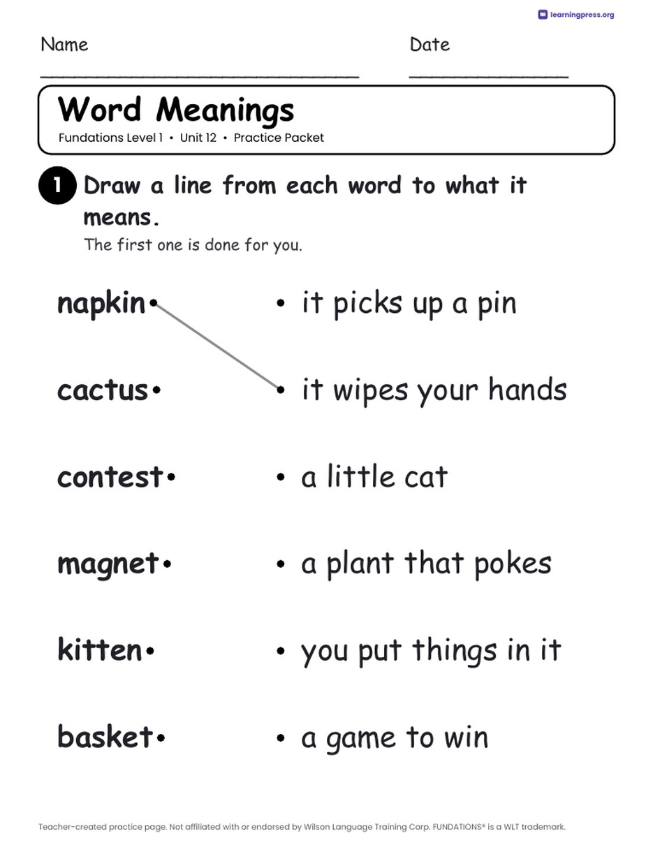 Preview page 3 of Fundations Level 1 Unit 12 Practice Packet
